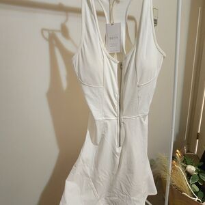 White Sleeveless Dress with Zipper